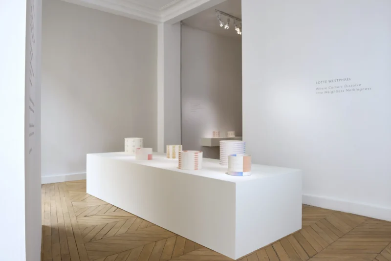 Installation shot from Lotte Westphael: Where Colours Dissolve Into Weightless Nothingness, @ Galerie Maria Wettergren