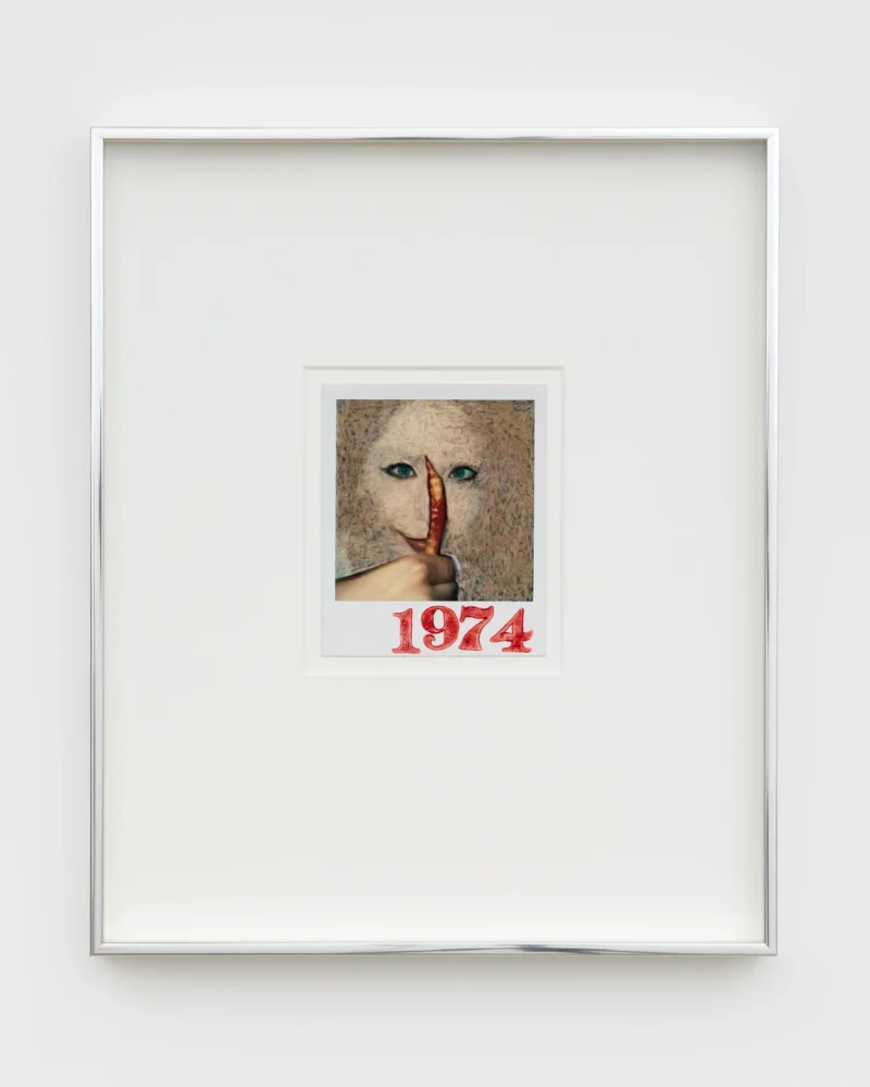 Les Krims, Holding a French Fry with Ketchup in the Middle of a Face, 1974