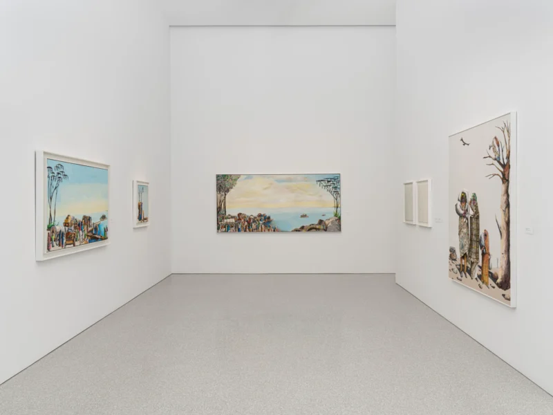 Installation shot from Benny Andrews: Migrants, @ Michael Rosenfeld Gallery