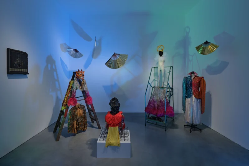 Installation shot from Instant Theatre: Rachel Rosenthal and King Moody, @ Roberts Projects