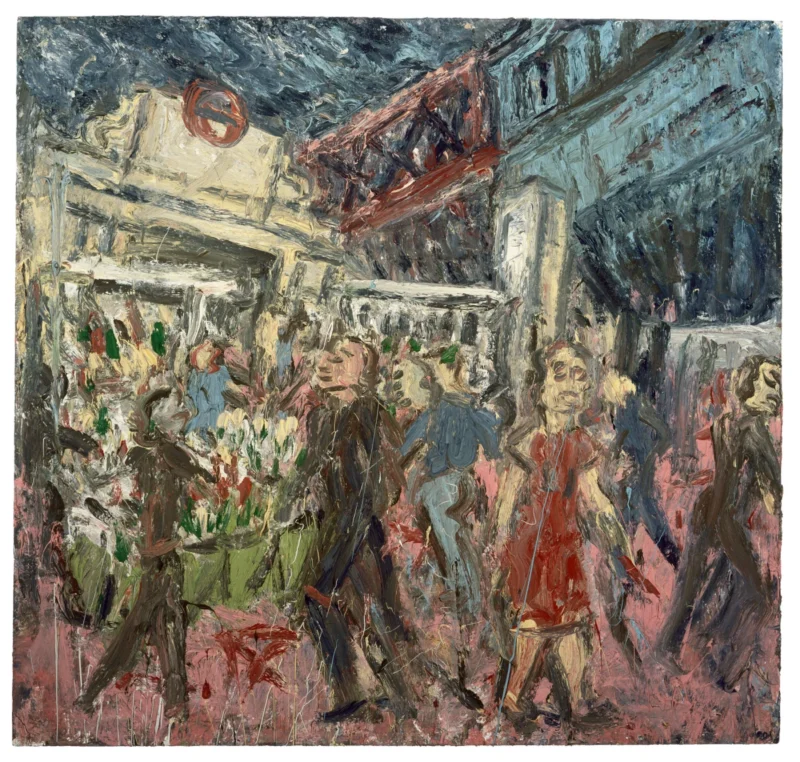 Leon Kossoff, The Flower Stall, Embankment Station, Stormy Spring, 1994