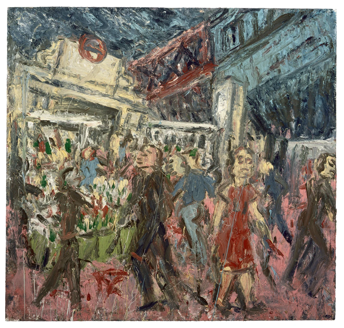 Leon Kossoff, The Flower Stall, Embankment Station, Stormy Spring, 1994