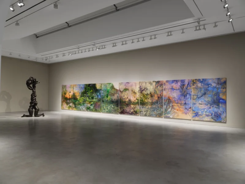 Installation shot from Firelei Báez. Feet squelching on wet grass, nourished by uncertainty, @ Hauser & Wirth