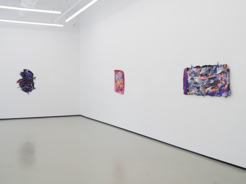 Installation shot from Katy Cowan: Tape Drifts and Figures Reach, @ Philip Martin Gallery