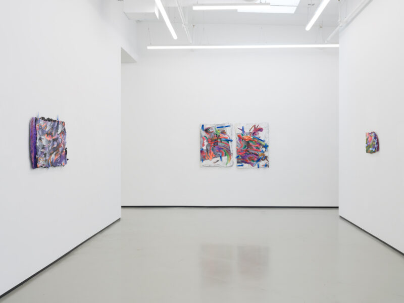 Installation shot from Katy Cowan: Tape Drifts and Figures Reach, @ Philip Martin Gallery