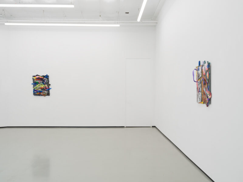 Installation shot from Katy Cowan: Tape Drifts and Figures Reach, @ Philip Martin Gallery