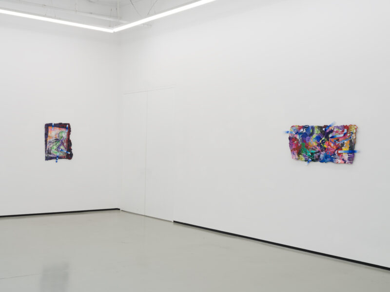 Installation shot from Katy Cowan: Tape Drifts and Figures Reach, @ Philip Martin Gallery