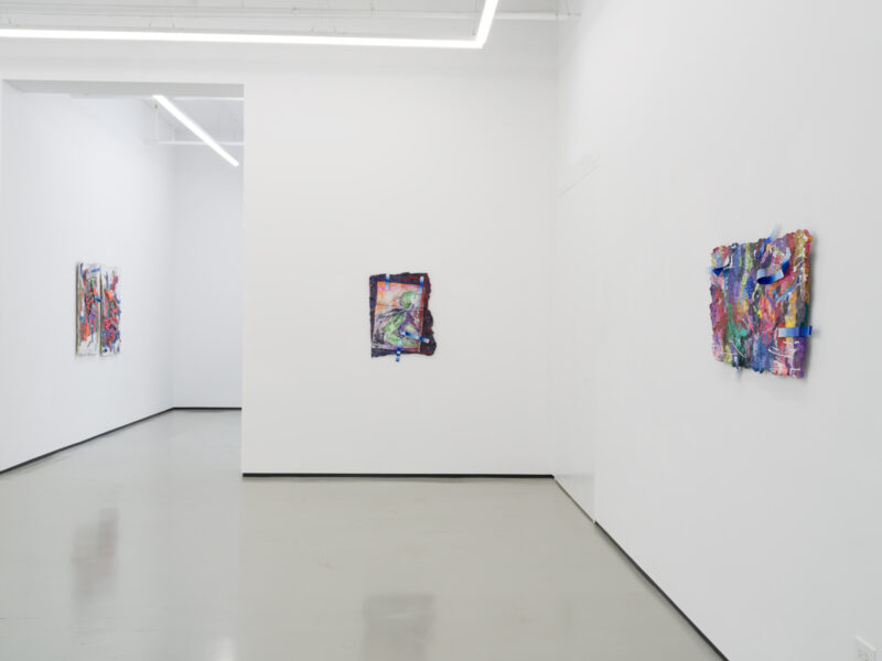 Installation shot from Katy Cowan: Tape Drifts and Figures Reach, @ Philip Martin Gallery