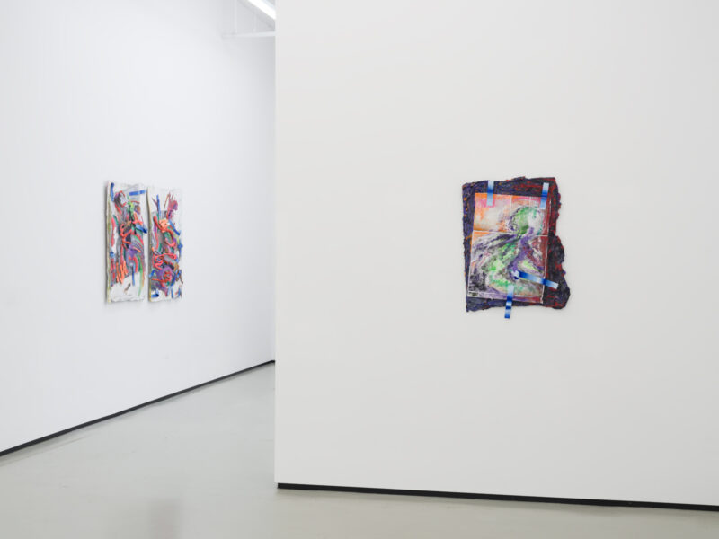 Installation shot from Katy Cowan: Tape Drifts and Figures Reach, @ Philip Martin Gallery