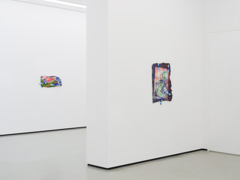 Installation shot from Katy Cowan: Tape Drifts and Figures Reach, @ Philip Martin Gallery