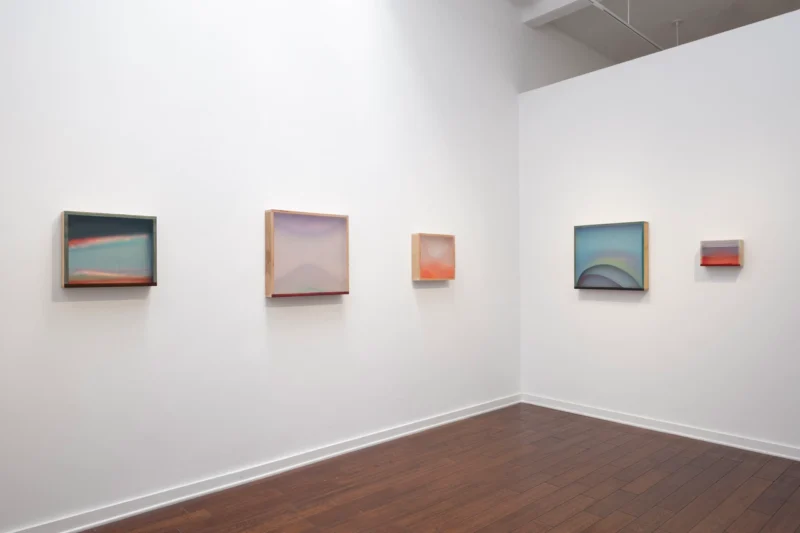 Installation shot from Infinite Horizons: Works by Heather Hutchison and Ruth Pastine, @ Louis Stern Fine Arts