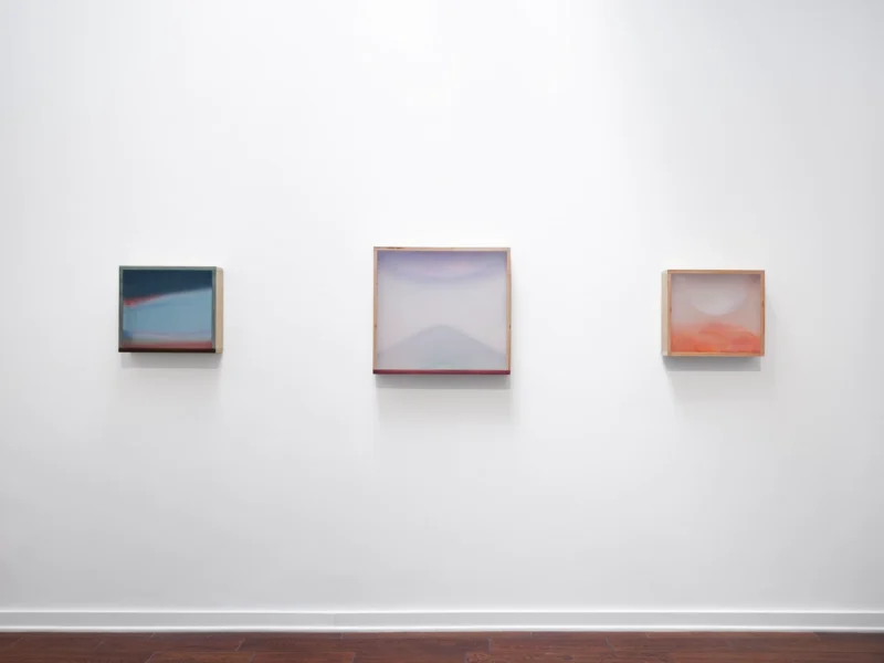 Installation shot from Infinite Horizons: Works by Heather Hutchison and Ruth Pastine, @ Louis Stern Fine Arts