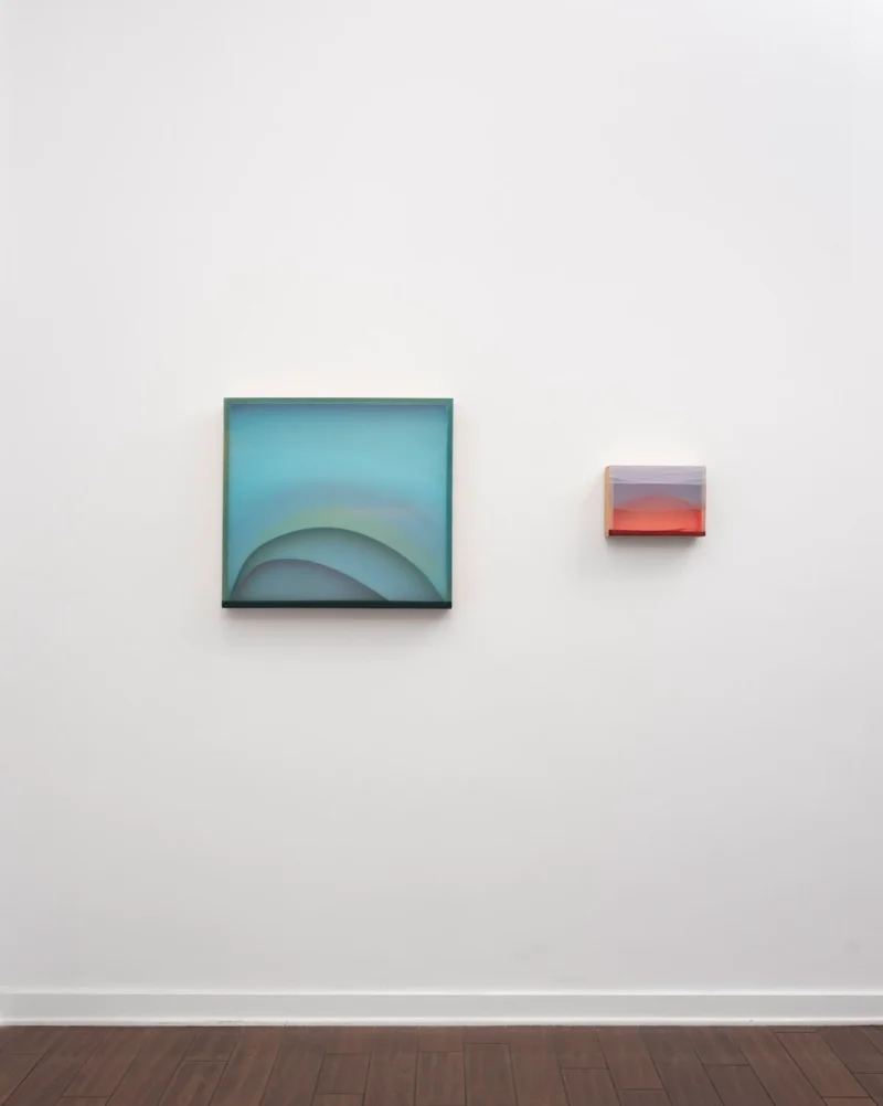 Installation shot from Infinite Horizons: Works by Heather Hutchison and Ruth Pastine, @ Louis Stern Fine Arts