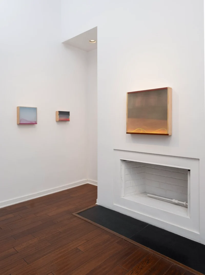 Installation shot from Infinite Horizons: Works by Heather Hutchison and Ruth Pastine, @ Louis Stern Fine Arts