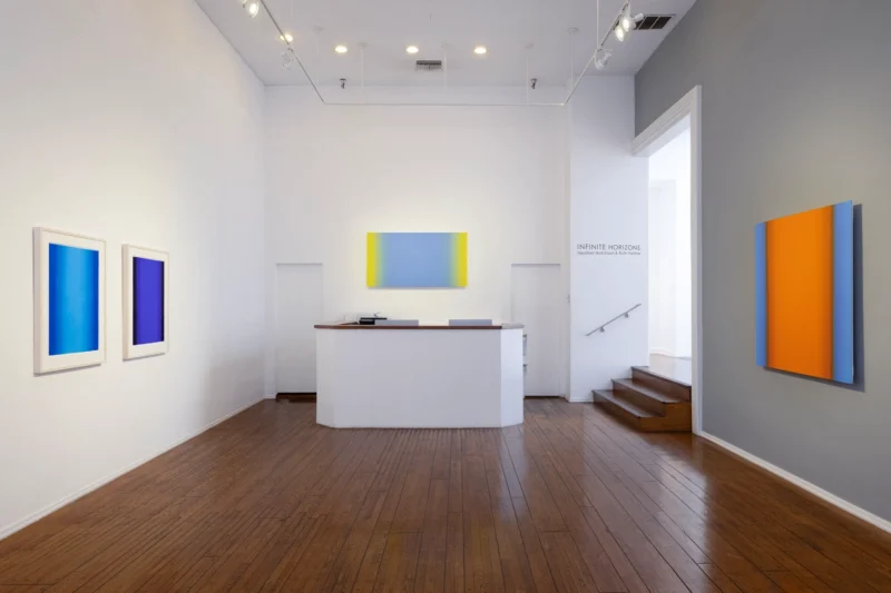 Installation shot from Infinite Horizons: Works by Heather Hutchison and Ruth Pastine, @ Louis Stern Fine Arts