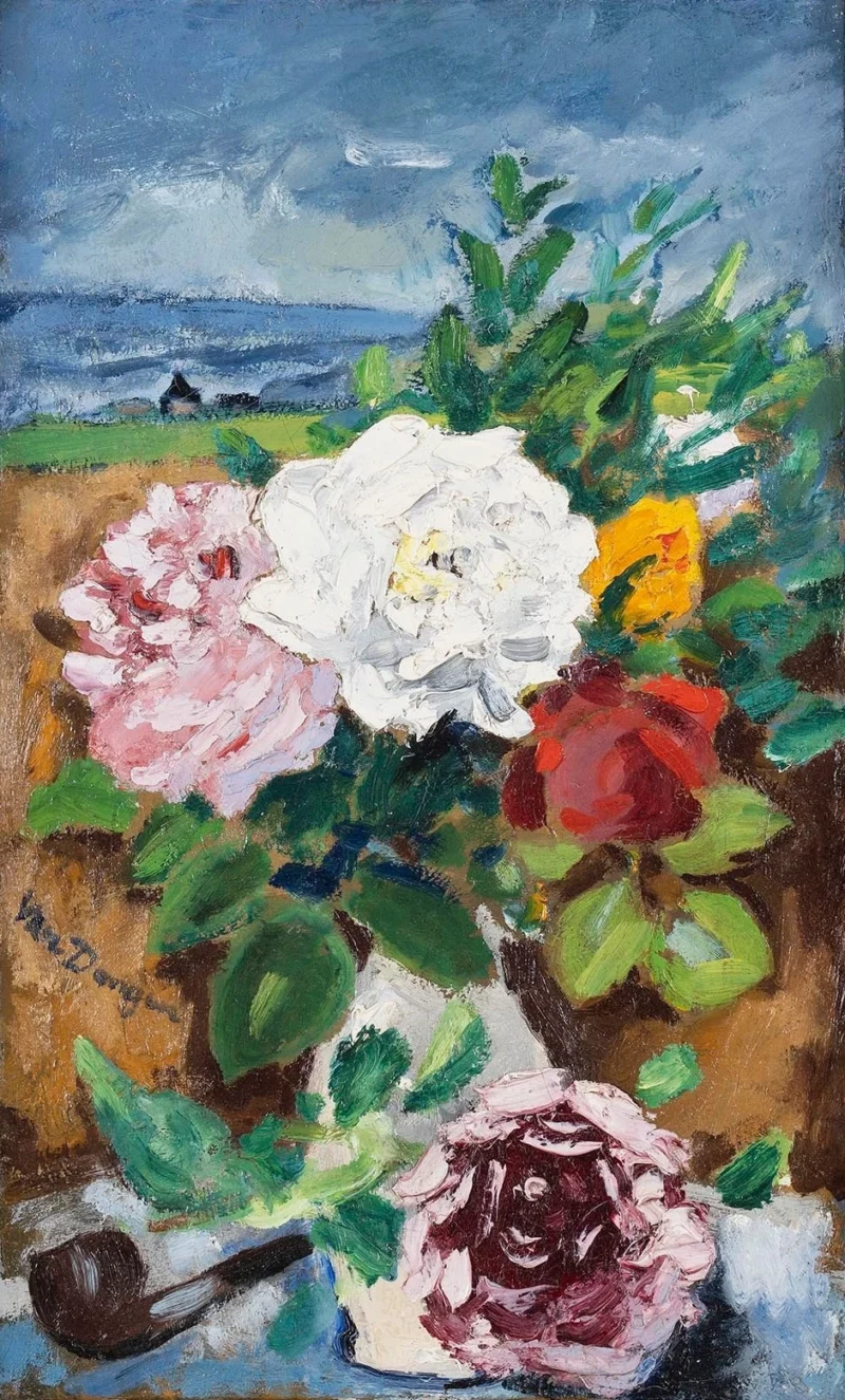 Kees van Dongen, Composition Florale, Avec Une Pipe, c. 1945-1950