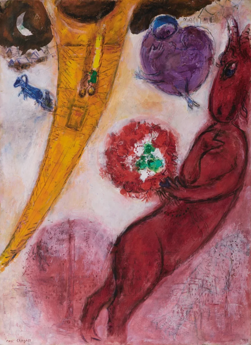 Marc Chagall, La Tour Eiﬀel ou L’âne rouge, la Tour-Eiﬀel, 1953