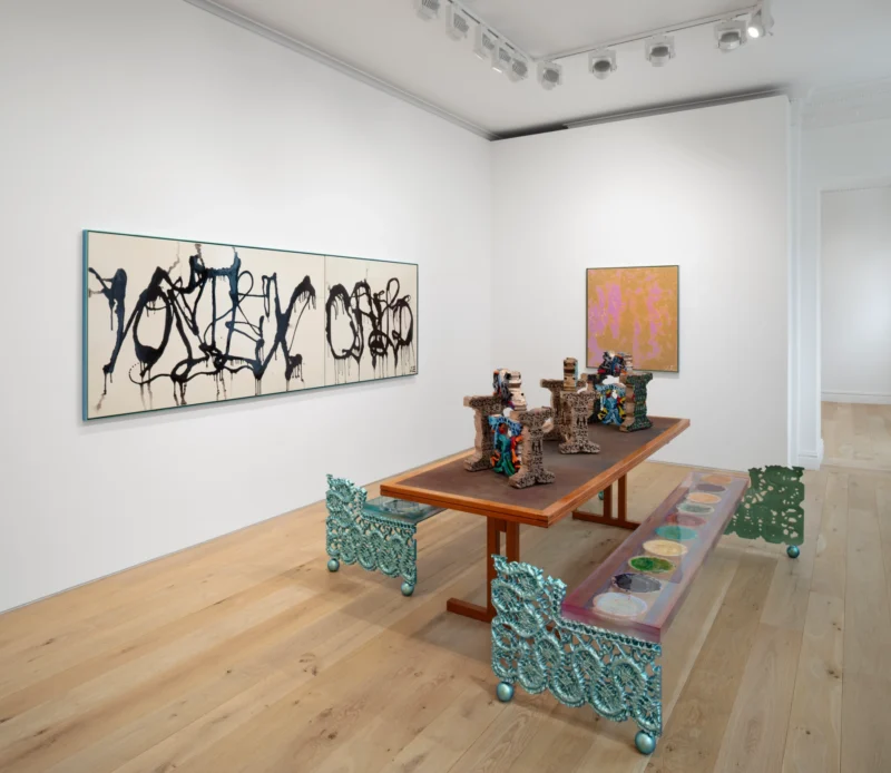 Installation shot from Ida Ekblad: EAT AN EGGPLANT, @ Galerie Max Hetzler