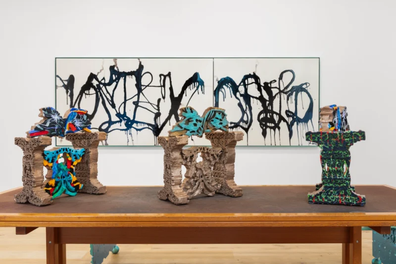 Installation shot from Ida Ekblad: EAT AN EGGPLANT, @ Galerie Max Hetzler