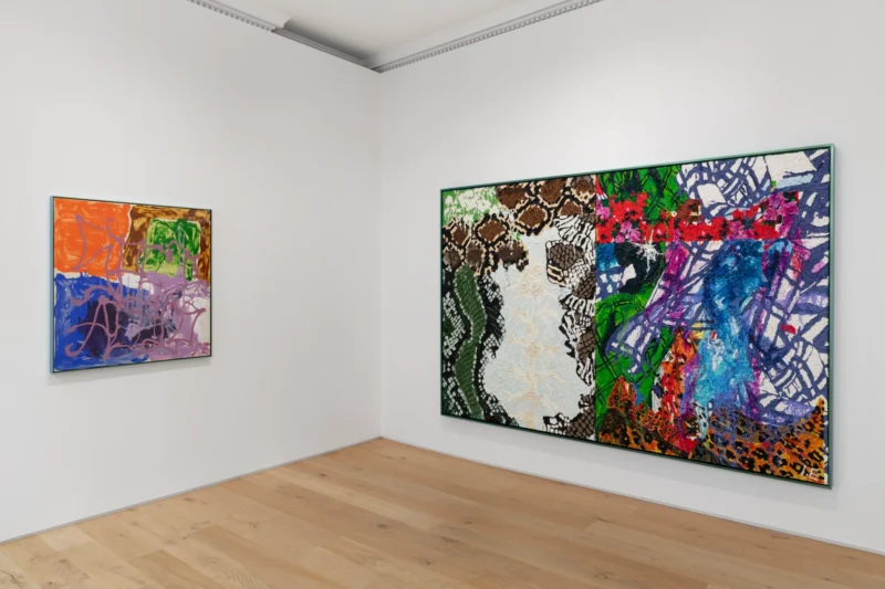 Installation shot from Ida Ekblad: EAT AN EGGPLANT, @ Galerie Max Hetzler
