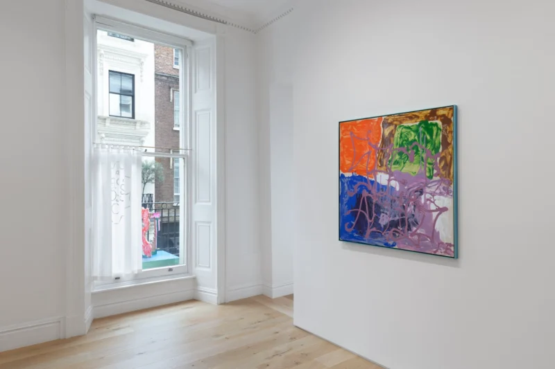 Installation shot from Ida Ekblad: EAT AN EGGPLANT, @ Galerie Max Hetzler