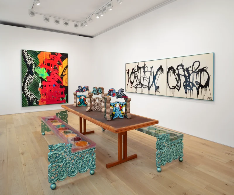 Installation shot from Ida Ekblad: EAT AN EGGPLANT, @ Galerie Max Hetzler