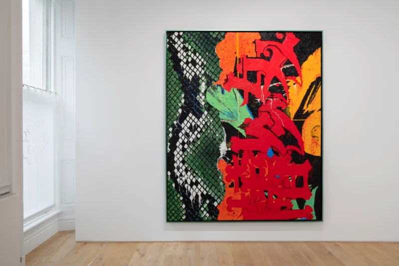 Installation shot from Ida Ekblad: EAT AN EGGPLANT, @ Galerie Max Hetzler
