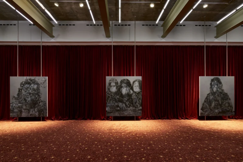 Installation shot from Avery Singer. War_overlays, @ Hauser & Wirth