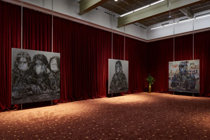 Installation shot from Avery Singer. War_overlays, @ Hauser & Wirth