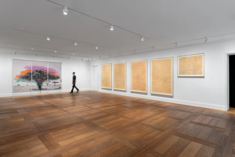 Installation shot from Charles Gaines. Ciphering African Acacias and Supreme Court Decisions, @ Hauser & Wirth
