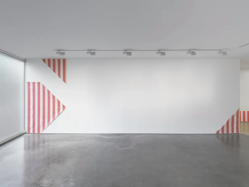 Installation shot from Lisson Street: Daniel Buren – Pages in situ, @ Lisson Gallery