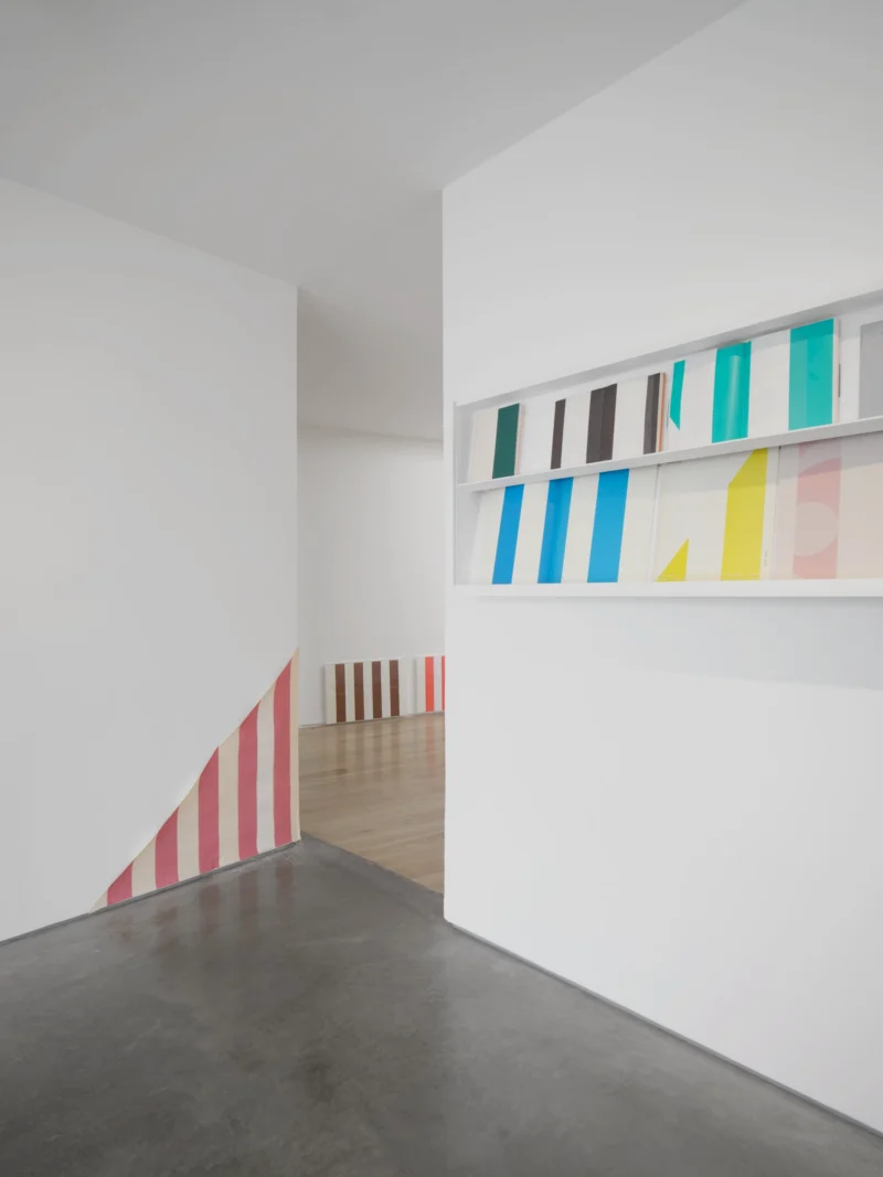 Installation shot from Lisson Street: Daniel Buren – Pages in situ, @ Lisson Gallery