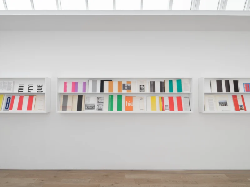 Installation shot from Lisson Street: Daniel Buren – Pages in situ, @ Lisson Gallery
