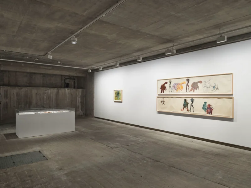 Installation shot from To the Dance: Eight works by Nancy Spero 1926-2009, @ Frith Street Gallery