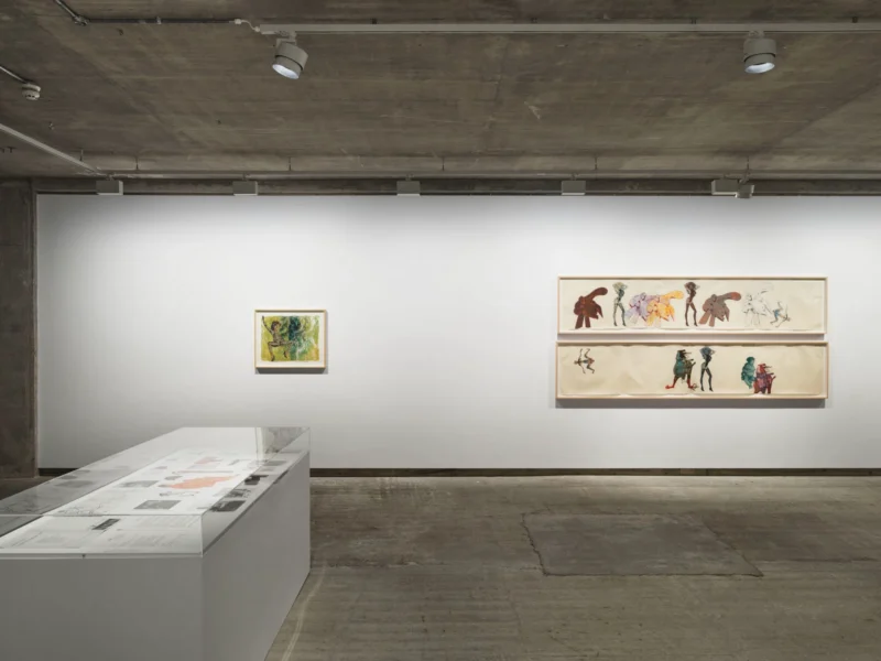 Installation shot from To the Dance: Eight works by Nancy Spero 1926-2009, @ Frith Street Gallery
