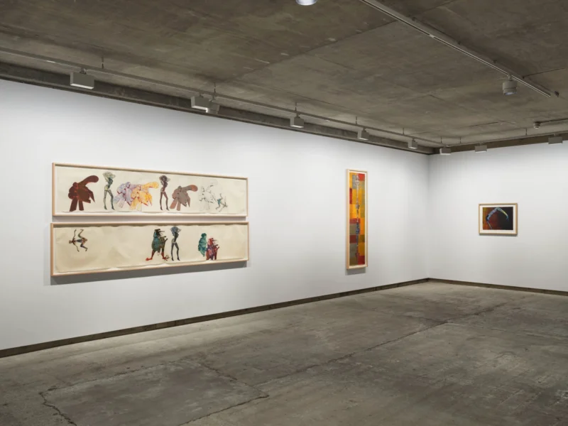 Installation shot from To the Dance: Eight works by Nancy Spero 1926-2009, @ Frith Street Gallery