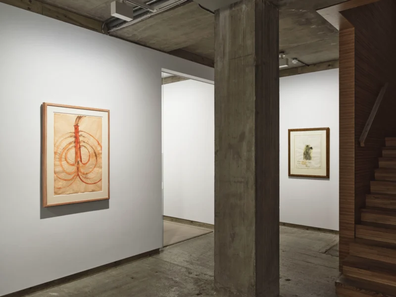 Installation shot from To the Dance: Eight works by Nancy Spero 1926-2009, @ Frith Street Gallery