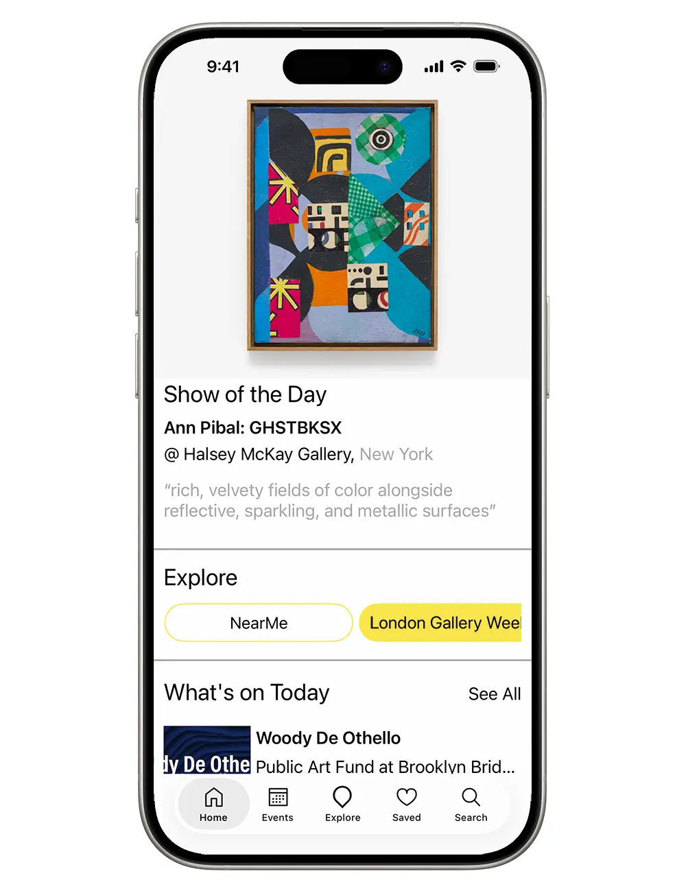 screen grab of the GalleriesNow app