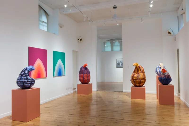 Installation shot from Xanthe Somers & Yacout Hamdouch: Poetic Threads | Spotlight: James Barnor, @ October Gallery