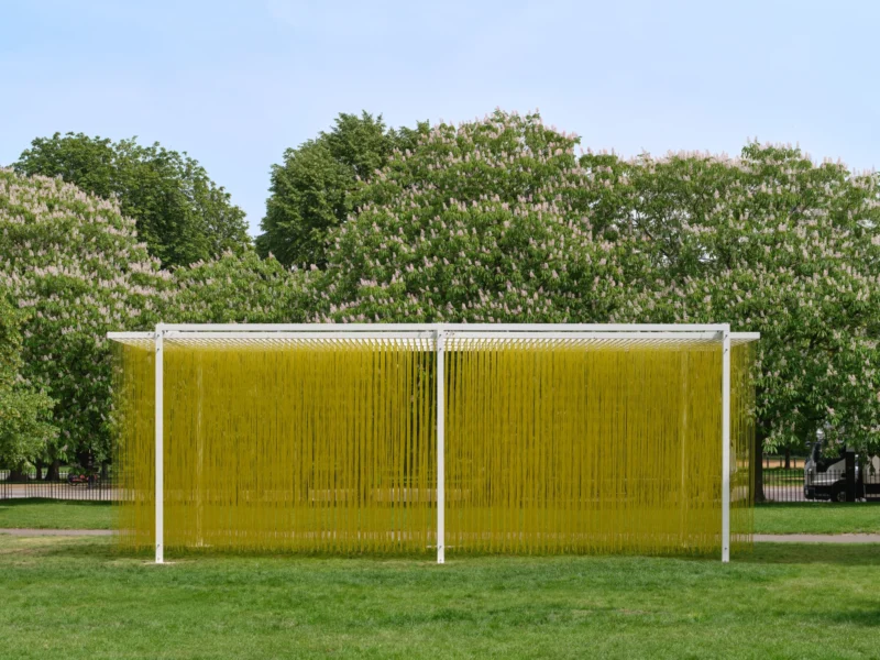 Installation shot from Jesús Rafael Soto: Pénétrable BBL Jaune, @ Serpentine Galleries