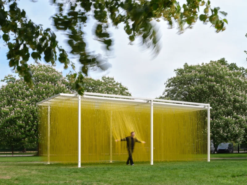 Installation shot from Jesús Rafael Soto: Pénétrable BBL Jaune, @ Serpentine Galleries