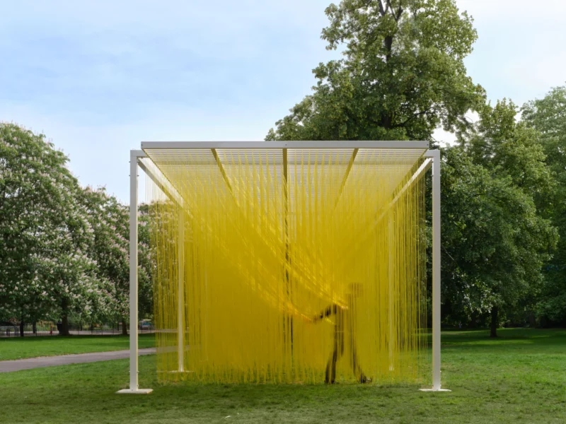 Installation shot from Jesús Rafael Soto: Pénétrable BBL Jaune, @ Serpentine Galleries