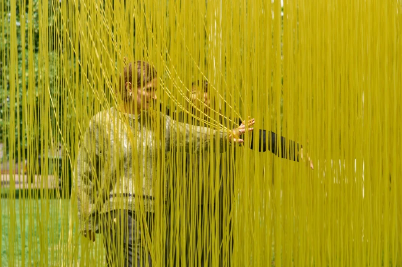 Installation shot from Jesús Rafael Soto: Pénétrable BBL Jaune, @ Serpentine Galleries