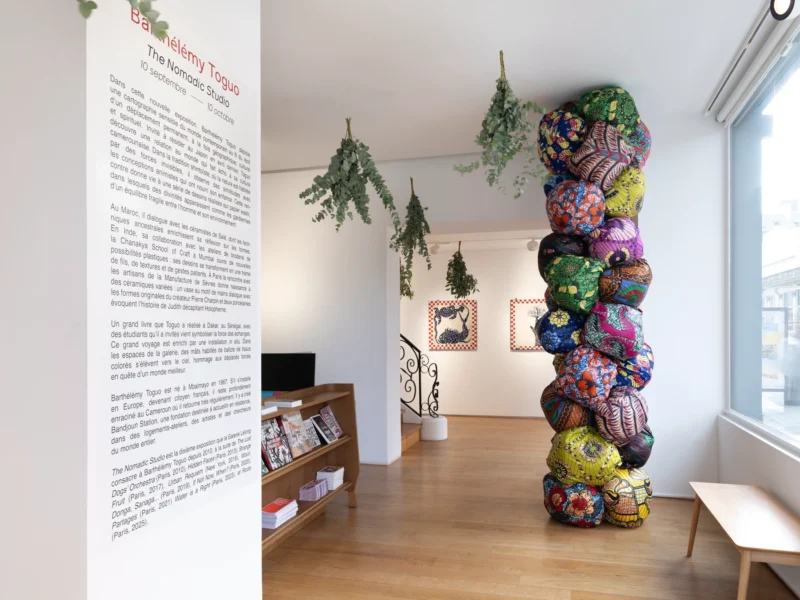 Installation shot from Barthélémy Toguo: The Nomadic Studio, @ Galerie Lelong