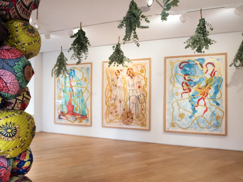Installation shot from Barthélémy Toguo: The Nomadic Studio, @ Galerie Lelong