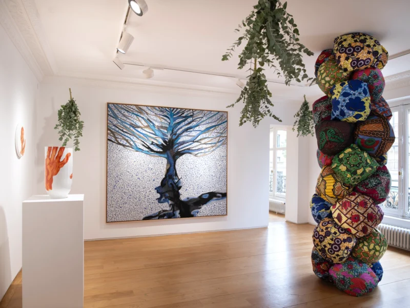 Installation shot from Barthélémy Toguo: The Nomadic Studio, @ Galerie Lelong