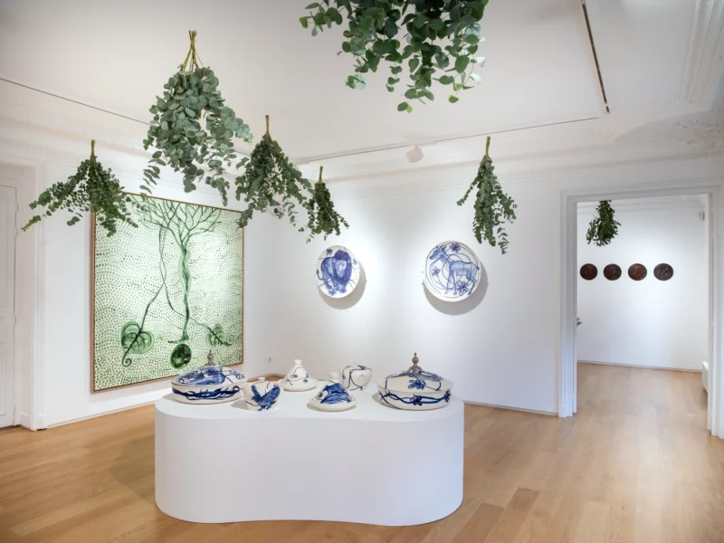 Installation shot from Barthélémy Toguo: The Nomadic Studio, @ Galerie Lelong