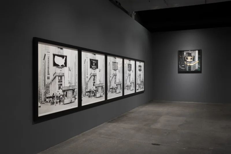 Installation shot from Alfredo Jaar: A Logo for America, 1987, @ Galerie Lelong