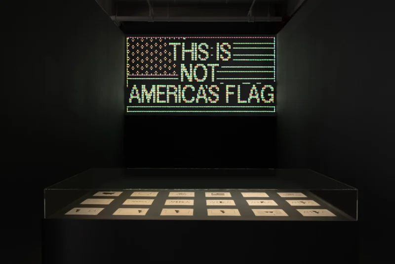 Installation shot from Alfredo Jaar: A Logo for America, 1987, @ Galerie Lelong
