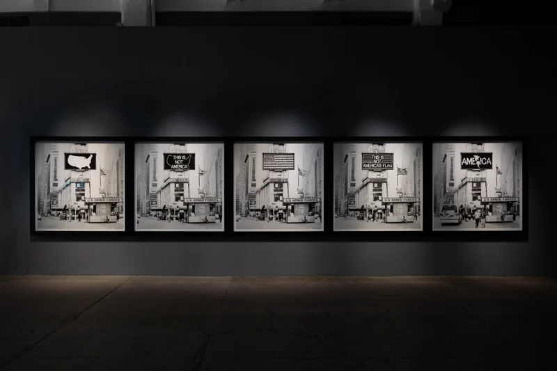 Installation shot from Alfredo Jaar: A Logo for America, 1987, @ Galerie Lelong
